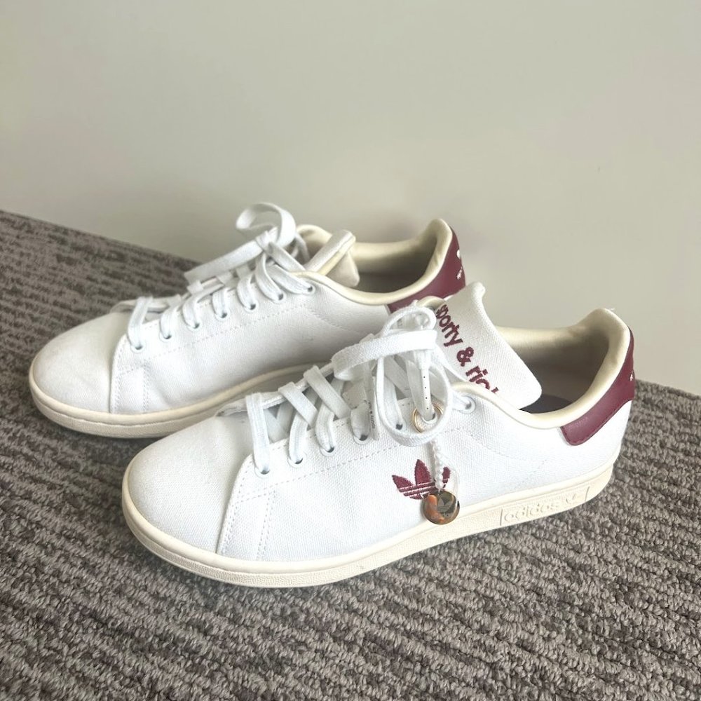 Sporty & Rich x Adidas Stan Smith Sneakers, White/Merlot, Size 6.5